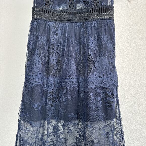 Self-Portrait Navy Lace Frill Midi Dress SP13-056 Size 4 Elegant Cocktail - Picture 8 of 16